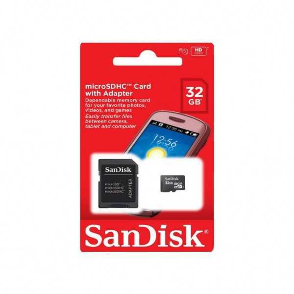 Carte Mémoire Sandisk 32Go Micro SDHC avec Adaptateur