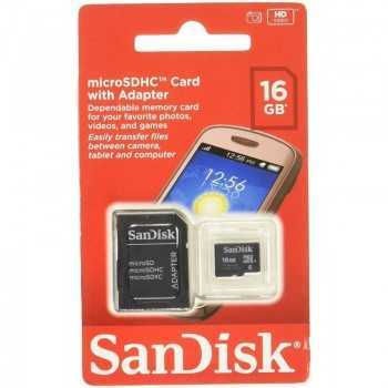 Carte Mémoire Sandisk micro SDHC avec Adaptateur 16Go